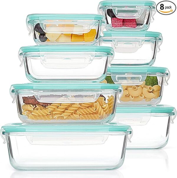 Vtopmart 8 Pack Glass Food Storage Containers with Airtight Lids, Glass Meal Prep Containers, Lunch Office Meal for Microwave, Oven, Freezer and Dishwasher, BPA Free - Image 2