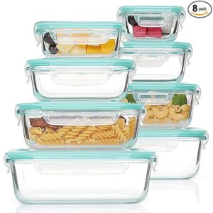 Vtopmart 8 Pack Glass Food Storage Containers with Airtight Lids, Glass Meal Prep Containers, Lunch Office Meal for Microwave, Oven, Freezer and Dishwasher, BPA Free