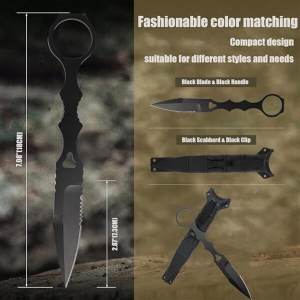 Fixed Blade Knife with Sheath, 440C Steel EDC Fixed Blade Knife with Sheath and Clip for Outdoor, Camping(Medium) - Image 5