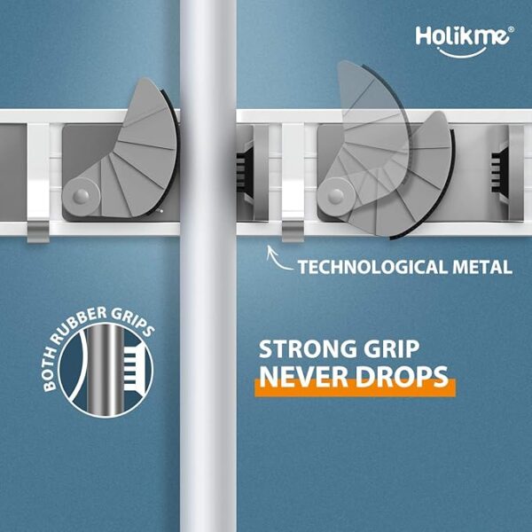 Holikme Mop Broom Holder Wall Mount Metal Pantry Organization and Storage Garden Kitchen Tool Organizer Wall Hanger for Home Goods (4 Positions with 4 Hooks, Silver) - Image 4