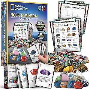 National Geographic Rock Bingo Game - Play Rock Bingo, Mineral Memory, Gemstone Trivia, & Card Games, Collection Includes Over 150 Rocks and Minerals, Educational STEM Toy for Kids (Amazon Exclusive)