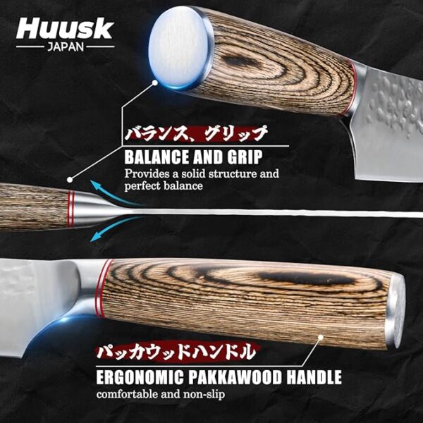 Huusk Kitchen Knife Set 3pcs - Japanese Nakiri Vegetable Knife, Meat Cleaver Boning Knife for Meat Cutting, Hand Forged Butcher Chef Knives Set for Kitchen Home Cooking, Father's Day Gifts for Men - Image 6