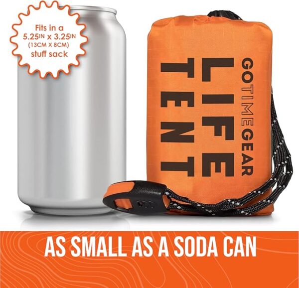 Go Time Gear Survival Life Tent â¢ 2 Person Mylar Emergency Shelter Tube Tent + Paracord â¢ All-Weather Protection for Camping, Hiking, & Survival Kits â¢ Includes Emergency Whistle - Image 5