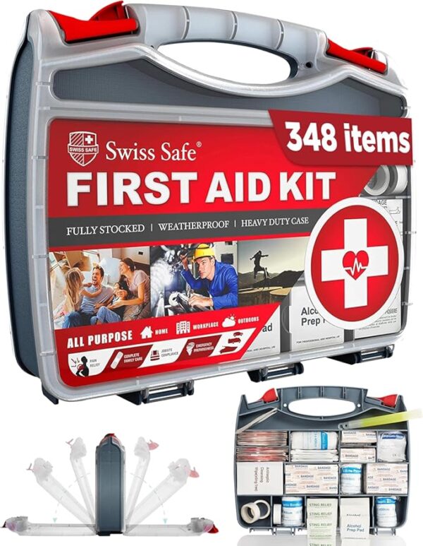 Swiss Safe 2-in-1 First Aid Kit for Car, Travel & Home, Businesses - Bonus Mini Kit for Medical Emergency Aid, Survival, Camping - FSA & HSA Eligible - 348 Pcs, Large Hardcase FAK - Image 2