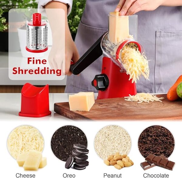 Cheese Grater Rotary, Rotary Grater for Kitchen, Kitchen Grater Vegetable Slicer with 3 Drum Blades, Fast Cutting Cheese Shredder for Vegetables and Nuts - Image 3