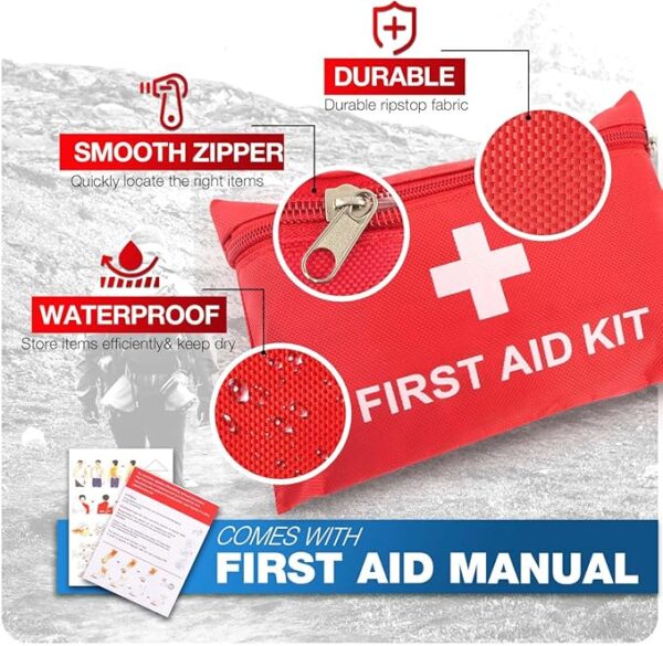 First Aid Kit for Home Car Travel 107 Piece Emergency Kits for Hiking Camping Small Trauma Kit for Boat Vehicle Lightweight Compact Pocket Aid Kit for Sports Outdoor Survival - Image 5