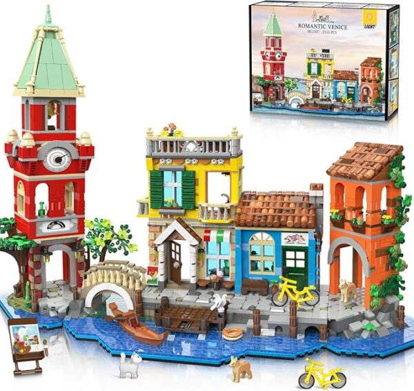 Venice Main Street Building Set for Adults, 2155 PCS City Riverside House Building Block Kit with Light Flower Shop Pizzeria, Home Decor Architecture Brick Model Women Men Teen Girl 12+ - Image 2