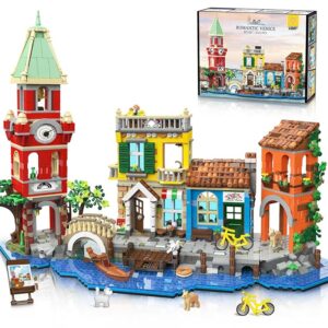 Venice Main Street Building Set for Adults, 2155 PCS City Riverside House Building Block Kit with Light Flower Shop Pizzeria, Home Decor Architecture Brick Model Women Men Teen Girl 12+