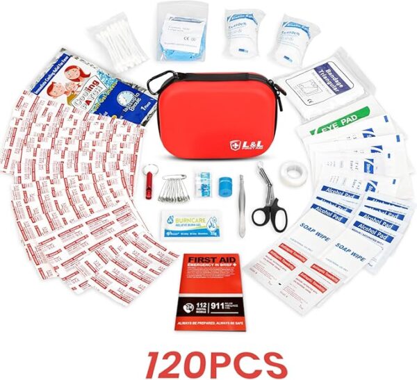 120-Piece First Aid Kit for Travel,Car & Emergency Survival - Compact Waterproof Medical Supplies with Trauma Bandages,Burn Gel & Fever Cooling Patch | Portable for Camping,Hiking,Sports(Red) - Image 3