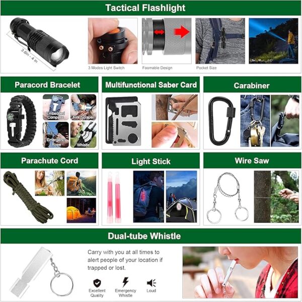 LUXMOM Survival Kit and First Aid Kit, 142Pcs Professional Survival Gear and Equipment with Molle Pouch, for Men Camping Outdoor Adventure/Gifts for Men Dad Christmas - Image 6