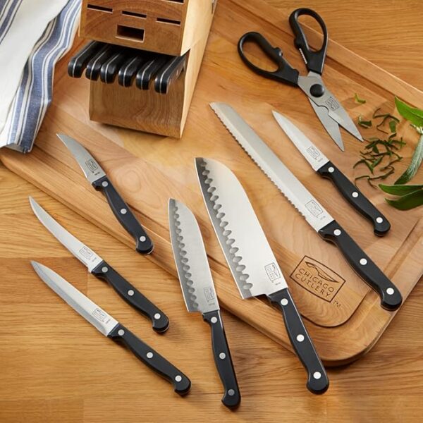 Chicago Cutlery Essentials (15-PC) Stainless Steel Kitchen Knife Block Set With Block, Sharp Stainless Steel Cutlerly Chef Knives Set & Scissors Shears - Image 5