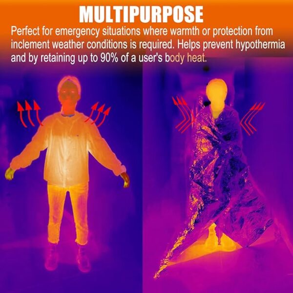 Emergency Blankets Mylar Thermal Blanket,(10 Pack) of Gigantic Space Blanket 82 * 64 in. Survival Blankets Heavy Duty Camping Gear,First Aid - Image 4