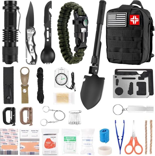 Emergency Survival Kit First Aid Kit, 121Pcs Tactical Gear Camping Gear Emergency Supplies with MOLLE Pouch, Stocking Stuffers for Men Camping Hiking Hunting Outdoor Adventure - Image 2