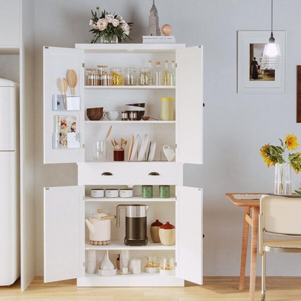 IRONCK Kitchen Pantry Storage Cabinet 72.6" H, with Barn Doors, Drawer, 4 Adjustable Shelves, Freestanding Cupboard for Dining Room Living Room, Laundry, White - Image 3