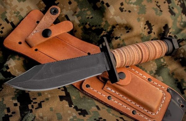 Ontario Knife Company 499 Air Force Survival Knife 5" Sawback Blade with False Top Edge and Blood Grooves, Natural Leather Handle and Sheath - 6150 (Color May Vary),Black - Image 6