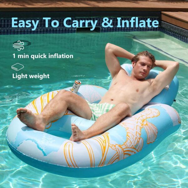 Inflatable Pool Floats Adult, Pool Lounger Float with 300LBS Weight Capacity, Pool Chair Float with Cup Holder, Headrest and Footrest for Swimming Pool, Lake, River Floating - Seahorse - Image 6