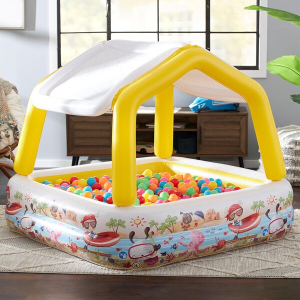 Intex Inflatable Kiddie Pool Play Center w/ Removable Sun Shade, 62" x 62" x 48", Multicolor - Backyard Blow-Up Swimming Pool & Splash Pad for Kids - Image 3