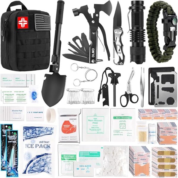 320 PCS Survival Kits First Aid Kit, Gifts for Men Christmas Him Dad, Survival Gear and Equipment with Tactical Molle Pouch for Car Camping Hiking Outdoor Adventure Earthquake Home Office - Image 2