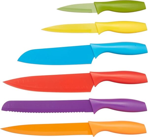 Amazon Basics Color-Coded Dishwasher Safe Kitchen 12-Piece Knife Set, 6 Knives with 6 Blade Guards, Multicolor, 13.88 x 4.13 x 1.38 inch - Image 5