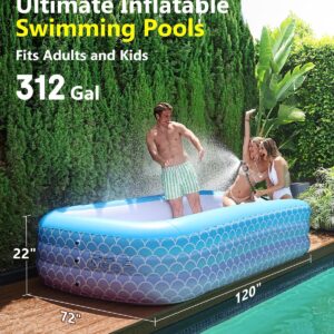 2025 Upgrade Inflatable Pool for Kids and Adults-120"*72"*22" Full-Sized Inflatable Swimming Pool Leakproof Blow Up Above Ground for Backyard Outdoor Garden Summer Water Party Blue