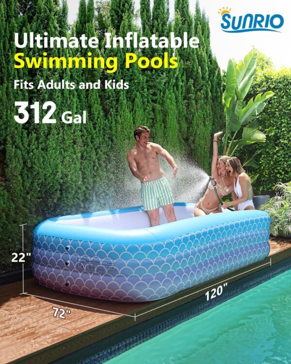 2025 Upgrade Inflatable Pool for Kids and Adults-120"*72"*22" Full-Sized Inflatable Swimming Pool Leakproof Blow Up Above Ground for Backyard Outdoor Garden Summer Water Party Blue