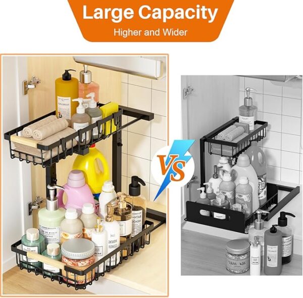 REALINN Under Sink Organizer, Height Adjustable Under Sink Organizers and Storage, 2 Tier Pull Out Drawer Cabinet Storage for Kitchen Bathroom, 1 Pack - Image 5