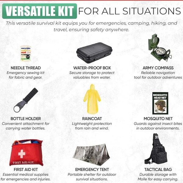 Survival Kit - All-in-One Survival Gear and Supplies for Camping, Hiking, Hunting, and Car Emergencies - Essential Tools, Great Gift for Men, Fathers, Boyfriends, Boys, Dads and Scouts - Image 5