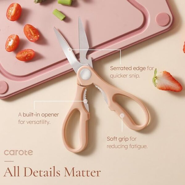 CAROTE Kitchen Knife Set with Block and Sharpener, Dishwasher Safe Knife Block Set 9Pcs, Forged Cutlery with Razor-Sharp Stainless Steel Blades, Pink - Image 5