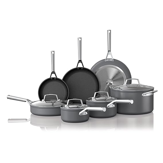 Ninja Foodi NeverStick Professional 12-Piece Cookware Set, Hard-Anodized, Nonstick, Durable & Oven Safe to 500Â°F, Slate Grey, C39800