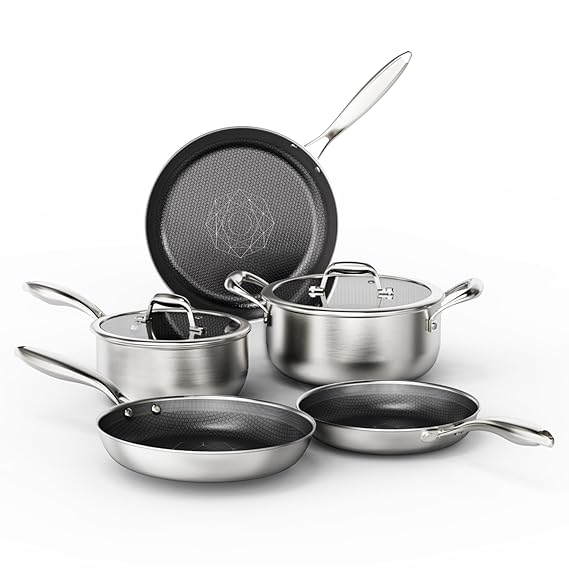 COOKER KING Stainless Steel Cookware Set, Pots and Pans Set Non Stick, Hybrid Ceramic Cookware, Frying Pans, Saucepans & Stock Pot with Glass Lid, Non-Toxic, Oven Safe, Induction Compatible