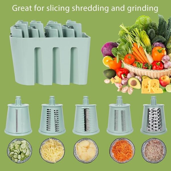 Rotary Cheese Grater,Multifunction 5 In 1 Chopper Vegetable Cutter Slicer, Round Mandoline Drum Slicer,Cheese Shredder,Grater With Handle,Easy to Clean Kitchen Gadgets with Storage Box - Image 5