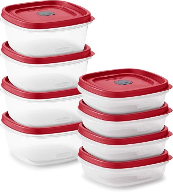 Rubbermaid 16-Piece BPA-Free Plastic Food Storage Set, Red Vented Lids - Microwave, Dishwasher Safe: Perfect for Meal Prep, Leftovers, and Kitchen Organization - Image 2