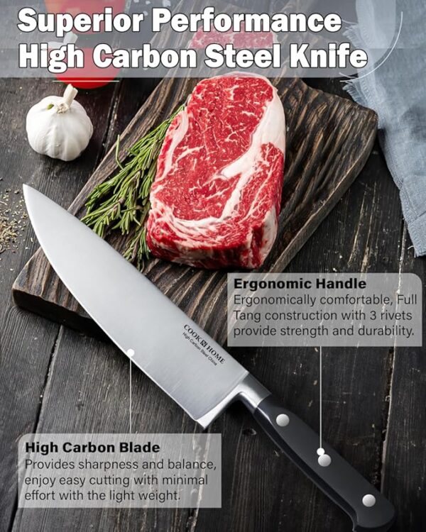 Cook N Home Kitchen Knife Set with Bamboo Storage Block 15-Piece, High Carbon Stainless Steel Blade, Black - Image 6