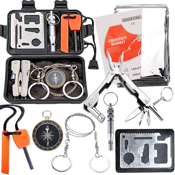 EMDMAK Survival Kit Outdoor Emergency Gear Kit for Camping Hiking Travelling or Adventures (Black) - Image 2