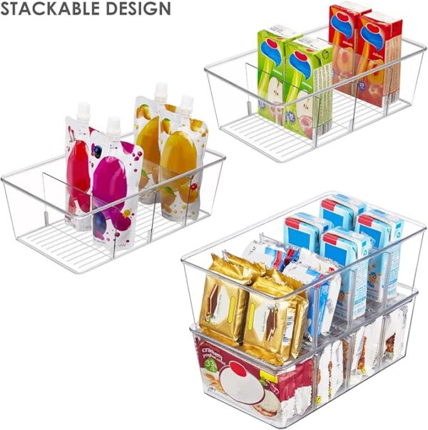Vtopmart 8 Pack Food Storage Organizer Bins, Clear Plastic Bins for Pantry, Kitchen, Fridge, Cabinet Organization and Storage, 4 Compartment Holder for Packets, Snacks, Pouches, Spice Packets - Image 6