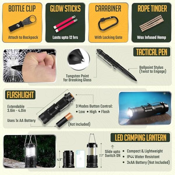 Monterra Survival Kit, 265 Pcs, Emergency Gear and Supplies, First Aid, Bug Out Go Bag, EDC, Molle System Backpack, Hiking, Camping, Outdoor Accessories, Hunting Gifts for Men. - Image 6