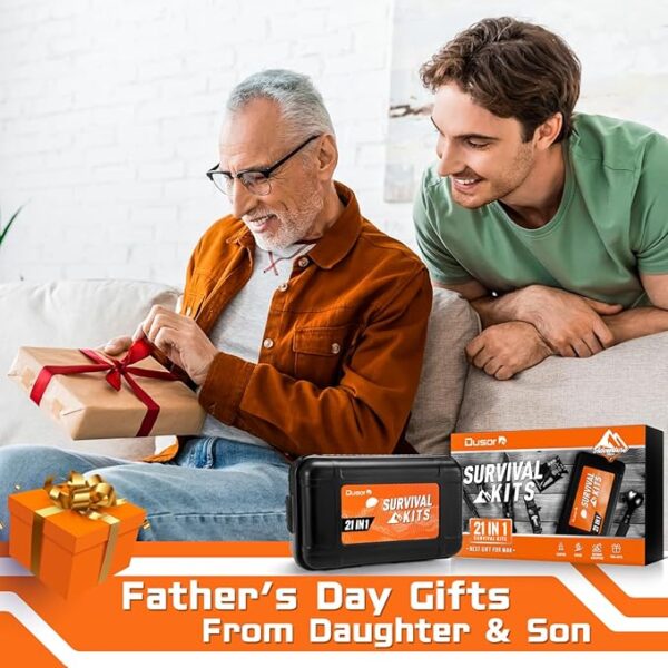 Dusor Fatherâs Day Mens Gifts from Daughter Son Wife, Survival Kit 21 in 1 Gifts for Men, Anniversary Birthday Gift for Men, Fatherâs Day Gift for Godfather Dad Boyfriend Husband, Camping Essentials - Image 4
