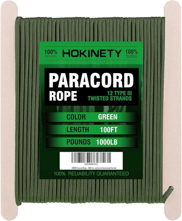 1000Ib Paracord Rope - 100ft / 200ft / 500ft / 1000ft 4mm,12 Strand Parachute Spool Cord,para Cord Lanyard for Camping,Hammock,Clothsline,Hiking,Fishing,Survival braceletand Survival - ArmyGreen 100FT - Image 5