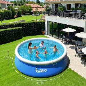 12'*33" Round Inflatable Top Ring Above Ground Swimming Pool Fast Easy to Set Up Blow Up Pool for Summer Outdoor Garden Backyard Childen Adults