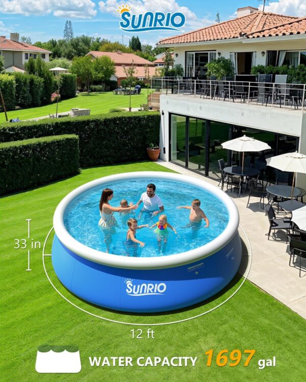 12'*33" Round Inflatable Top Ring Above Ground Swimming Pool Fast Easy to Set Up Blow Up Pool for Summer Outdoor Garden Backyard Childen Adults