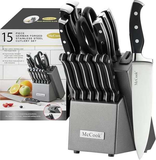 McCookÂ® Knife Sets,German Stainless Steel Kitchen Knife Block Set with Built-in Sharpener - Image 2