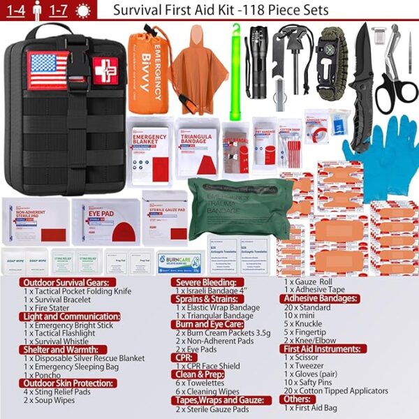 [New Upgrade] First Aid Kit, Survival Gear Outdoor Tactical Gear Set First Aid Kits Military Grade Molle System for Camper Travel Hunting Hiking and Adventures - Image 6
