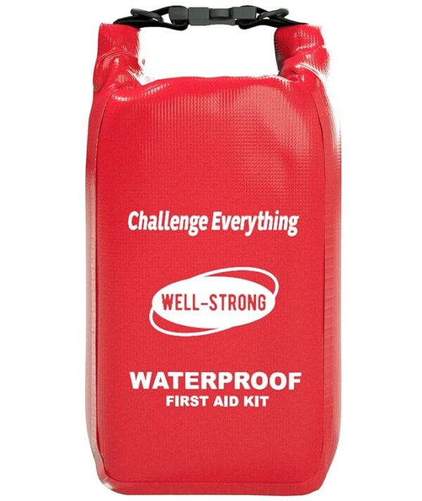 Waterproof First Aid Kit Roll Top Boat Emergency Kit with Waterproof Contents for Fishing Kayaking Boating Swimming Camping Rafting Beach Red