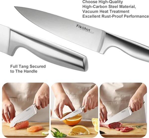 Kitchen Knife Set, FIKSHOT Premium Stainless Steel Knife Block Set, Razor-Sharp Santoku Knife and Fruit Knives, Gift for Homecooks, Dishwasher Safe and Rust-Proof, Designed for Women - Image 3