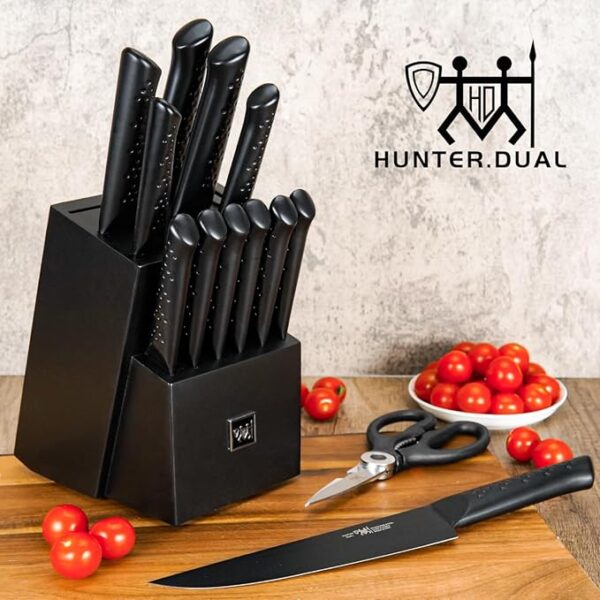 Knife Sets for Kitchen with Block, 15 Piece Knife Set with Built-in Sharpener, Dishwasher Safe, German Stainless Steel, Black - Image 5