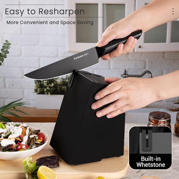 Astercook Knife Set, 15 Pieces Kitchen Knife Sets with Block and Built-in Knife Sharpener, German Stainless Steel Handle One-Piece Design Knives Block Set Dishwasher Safe, Black - Image 5