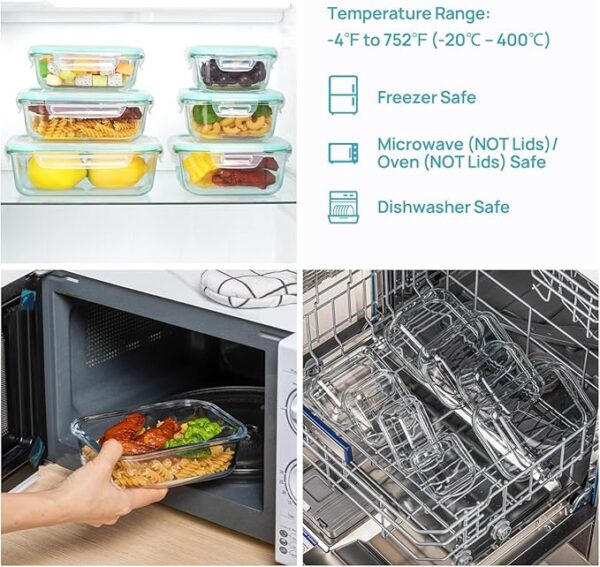 Vtopmart 8 Pack Glass Food Storage Containers with Airtight Lids, Glass Meal Prep Containers, Lunch Office Meal for Microwave, Oven, Freezer and Dishwasher, BPA Free - Image 5
