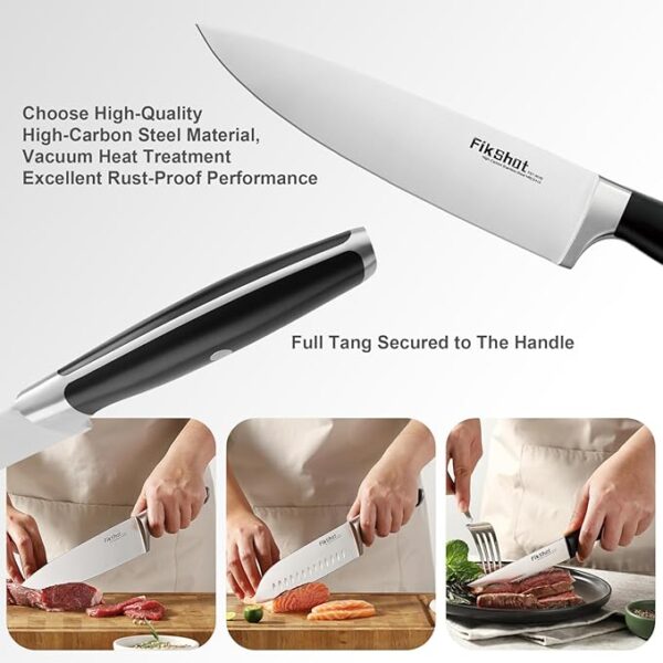 Kitchen Knife Set with Block Dishwasher Safe Full Tang German High Carbon Stainless Steel Razor-Sharp Blade Prevent Rusting, Professional Chef's Knife for Home Cooking (BLACK) - Image 3