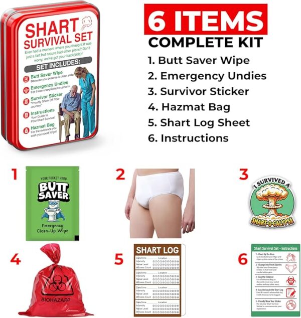 Shart Survival Set - Funny Gag Gift 2024 Boyfriend Gifts Includes Disposable Underwear, Hazmat Bag, Wet Wipe and More! Unique Stocking Suffers for Men Birthday Husband Teens Potty Humor Prank Him Fart - Image 3