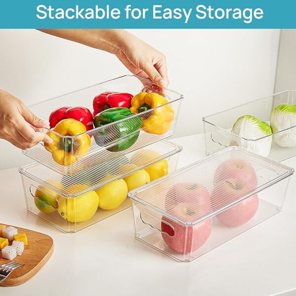 Vtopmart 8pcs Clear Organizers and Storage Bins with Lids, Stackable Plastic Storage Containers with Handles for Fridge, Freezer, Pantry, Cabinet, Kitchen Organization - Image 6